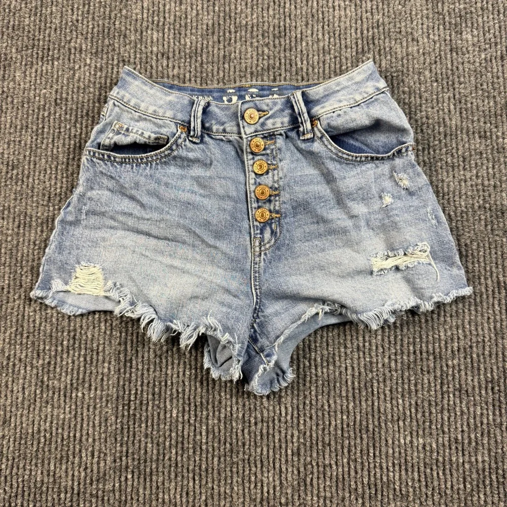 By Rewash Womens Size 3/26 Distressed Denim Shorts Light Wash Button‎ Fly